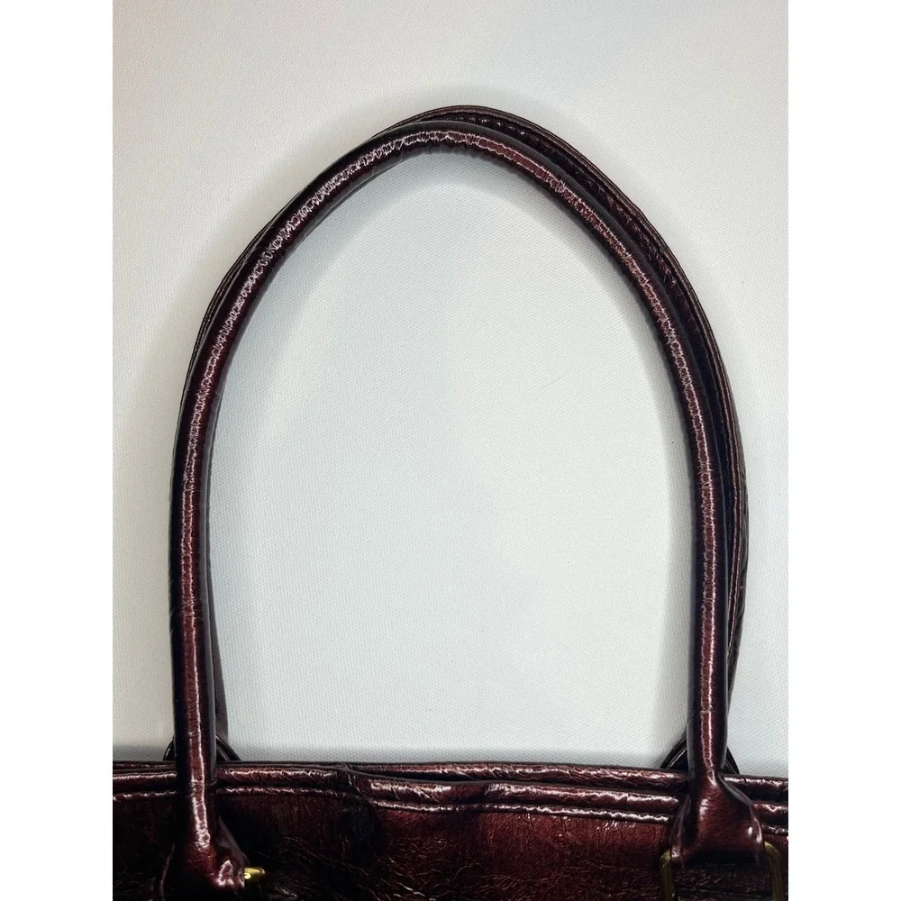 Vintage Estee Lauder Burgundy Patent Leather Tote Bag Crinkled Dark Copper